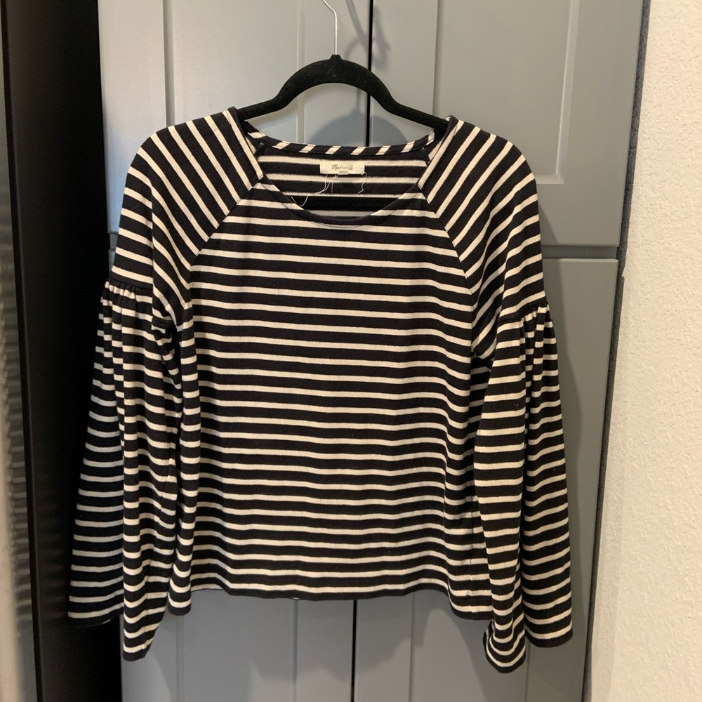 Madewell Flare Long Sleeve Striped Boat Neck Top